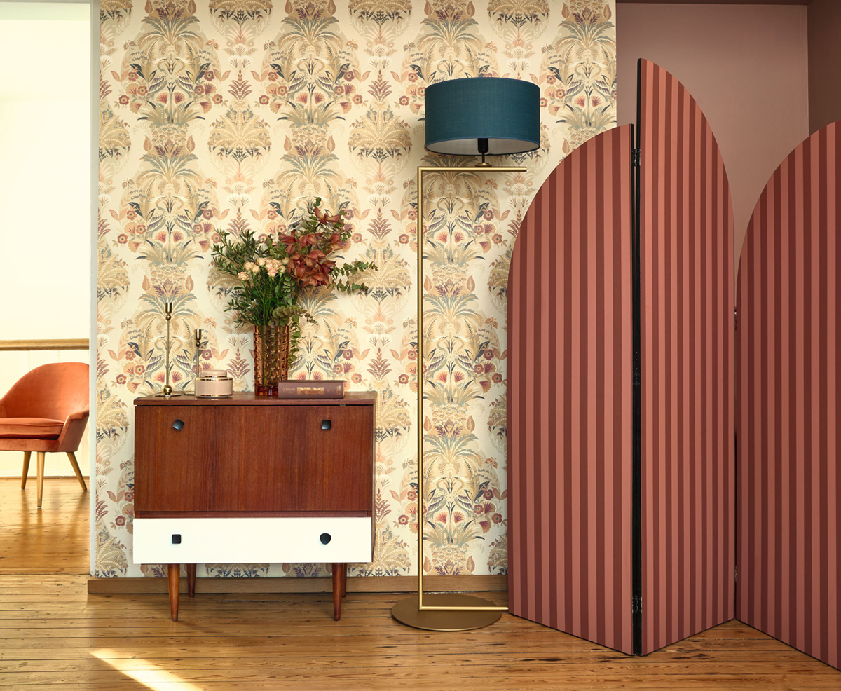 Papier peint Baroque Oiseau Whisper beige crème - Heritage de Casadéco | Réf. HETA201221900