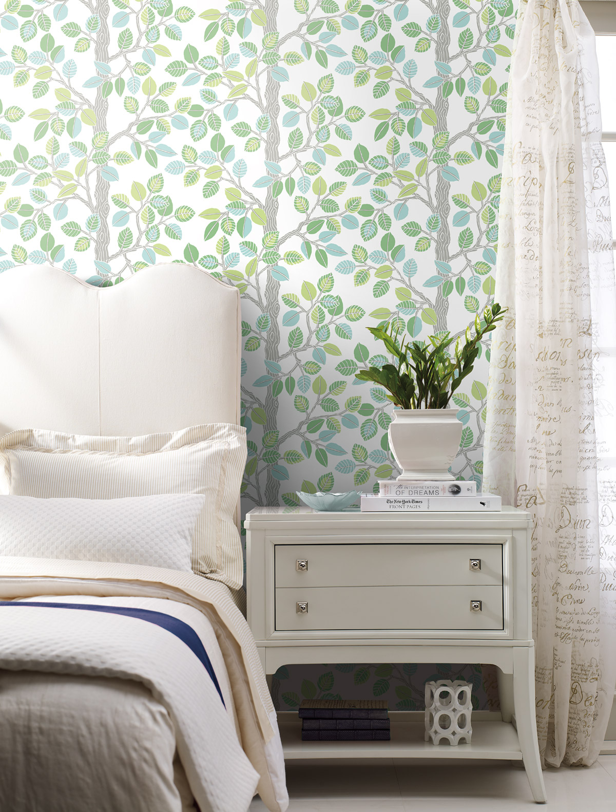 Papier peint adhésif Arbre Feuille Scandinave vert - Les Adhésifs de Lutèce AMB2| Réf. LTC-PSW1209RL