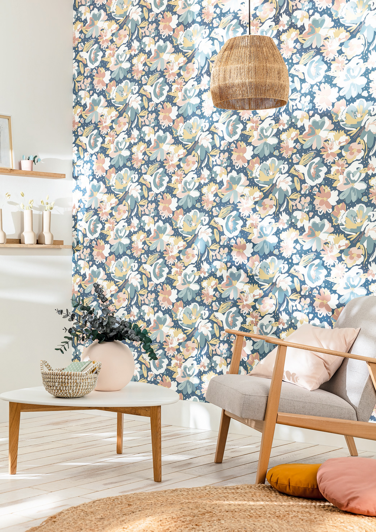 Papier peint Fleurs July bleu ardoise - Flower Power de Casélio | Réf. FLP101876041