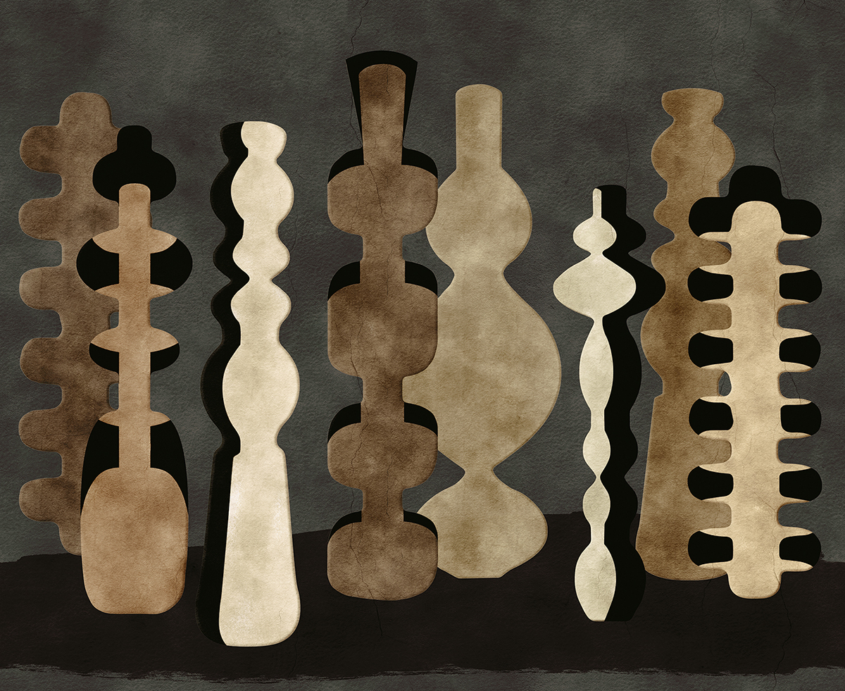 Papier peint panoramique Poterie Design noir marron - A, B et C H260 - Terra de Masureel | Réf. MAS-DGPOT103X-260