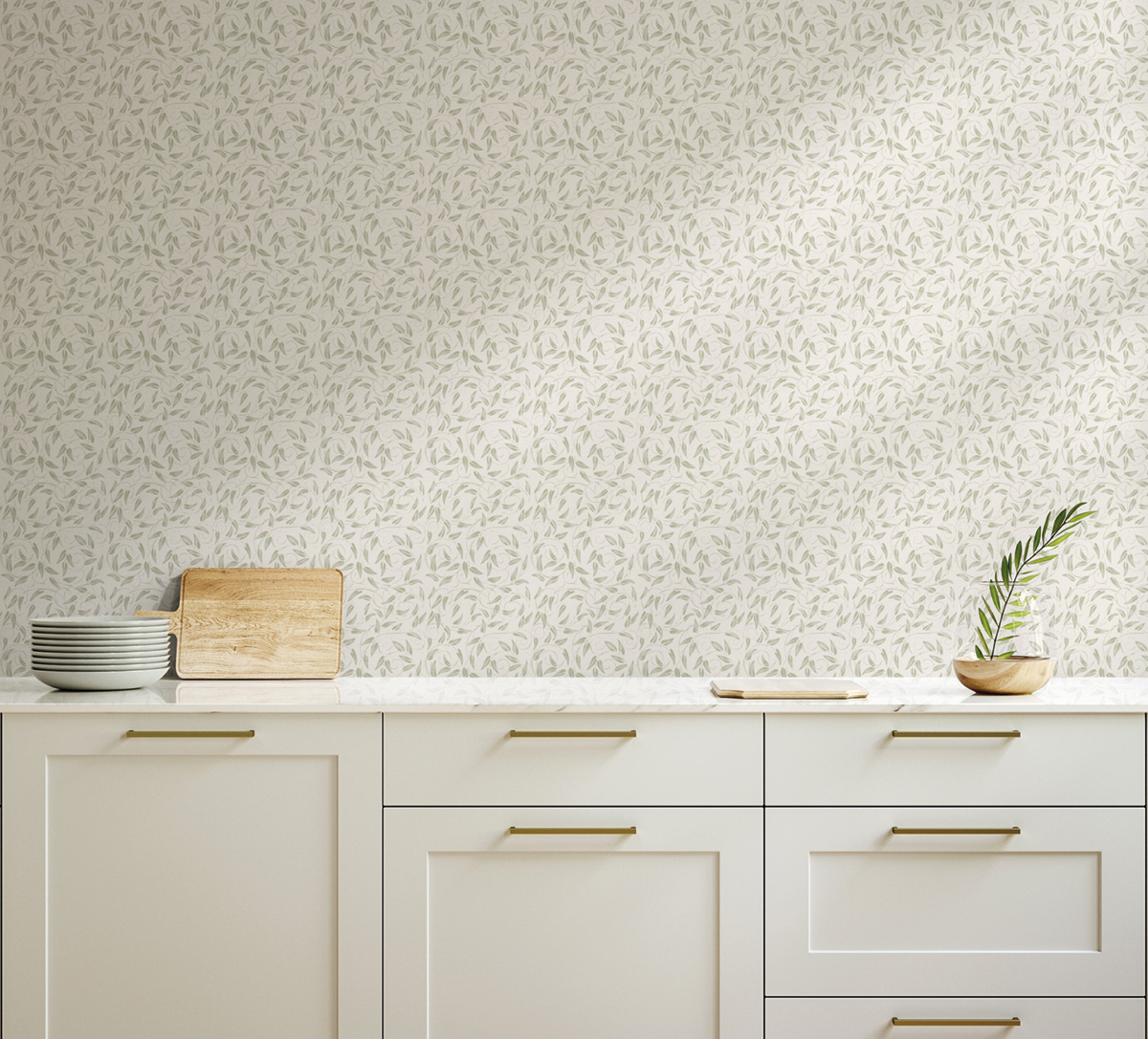 Papier peint Guirlande Feuille Liberty vert ivoire - The Wall Llewelyn-Bowen de Lutèce | Réf. LTC-LB25159