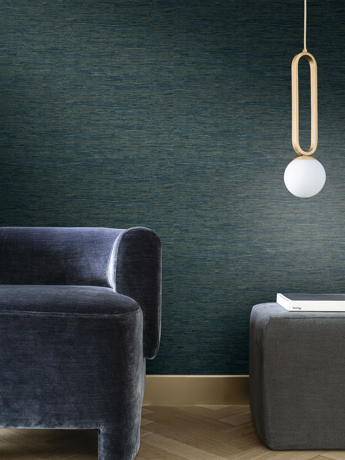 Papier peint Faux Uni Tissage Tatami pétrole - Le Jacquard de Casamance | Réf. CAS-C75343772