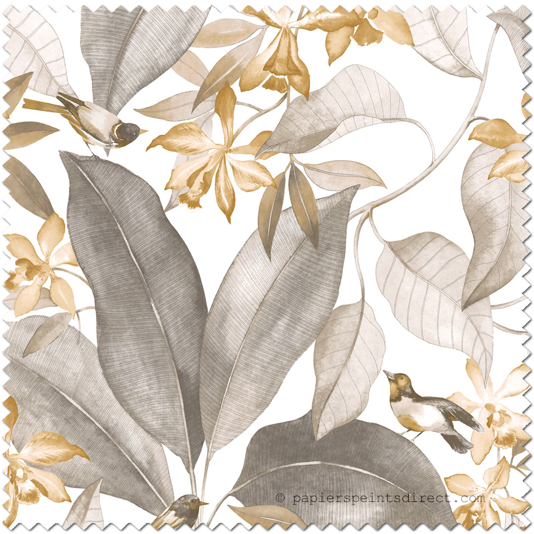 Tissu Feuillage Bird Song gris - Delicacy de Casadéco | Réf. DELY85441454