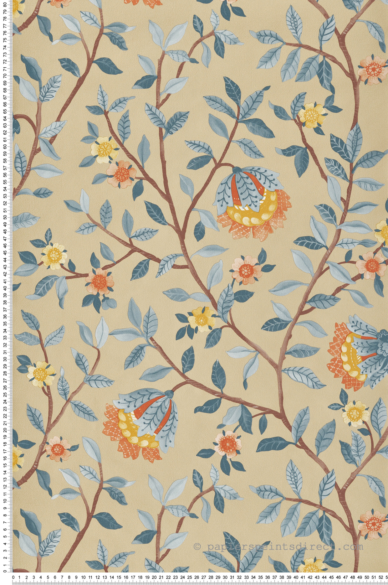 Papier Peint Vintage Floral jaune bleu - Botanique d'Ugépa | Réf. UGP-B19902