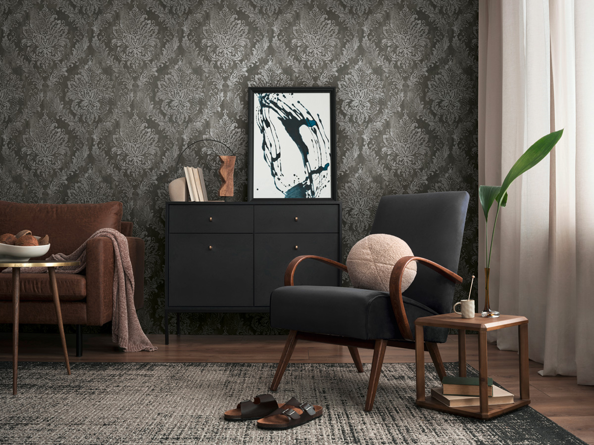 Papier peint Baroque Médaillon noir argenté - History of Art 2 d'AS Création | Réf. AS-790496