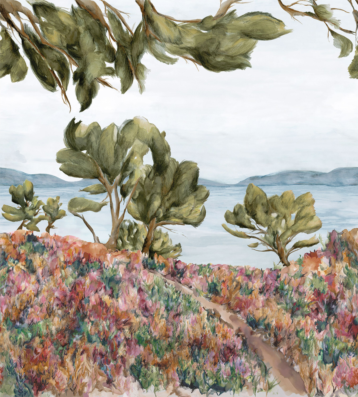 Papier peint Panoramique Cap Frehel sauge rose vinyle sur intissé - Panoramas 2 de Casamance | Réf. CAS-75590406