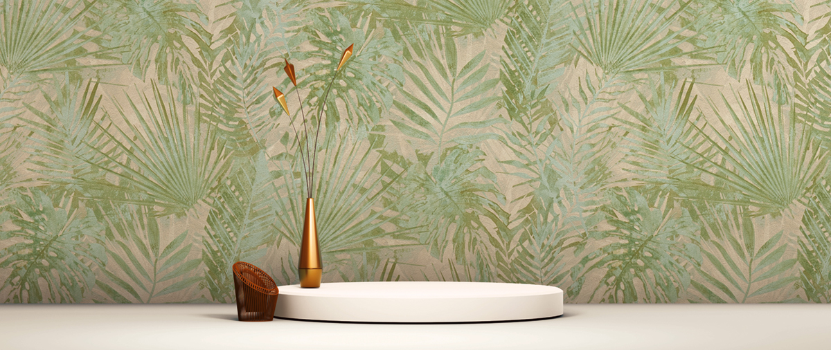 Papier peint Palmes Sumatra vert - Natural Living d'A.S. Création AMB3 | Réf. AS-386381