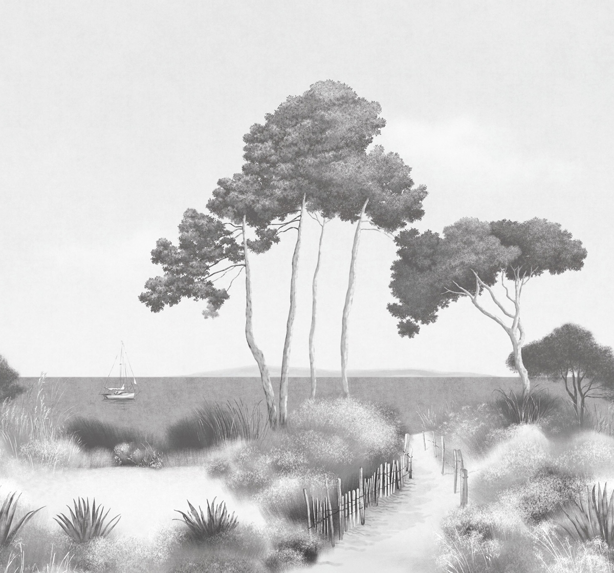 Papier peint Panoramique Paysage Littoral Seaside noir et blanc 300X280 - Moonlight 3 de Casélio | Réf. MNL3107270908