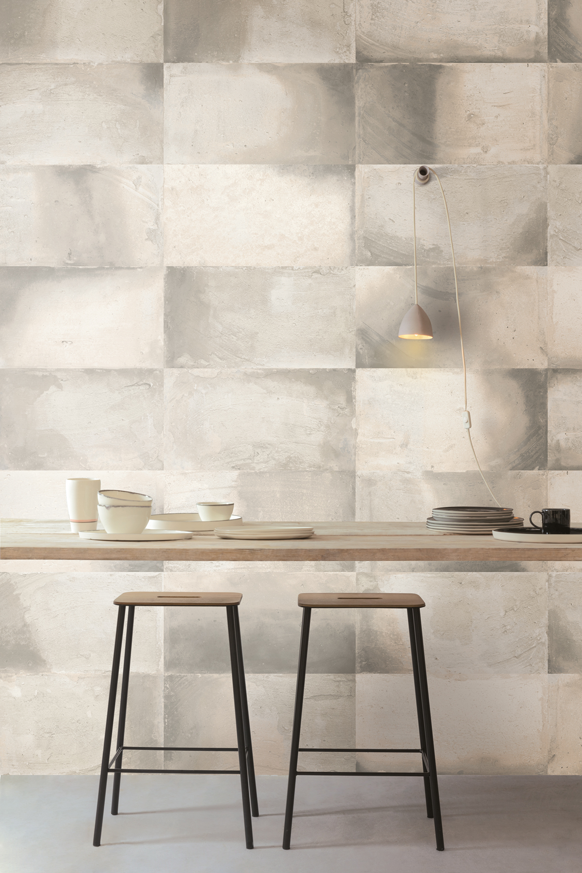 Papier peint panoramique Carrelage Travertin Teo gris clair - A, B, C et D H260 - Wall Designs IV de Masureel | Réf. MAS-DG4TEO101X-260