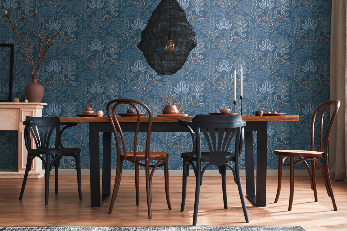 Papier peint Fleurs Enfantin Achillae bleu - Famous Garden d'A.S. Création | Réf. AS-393494