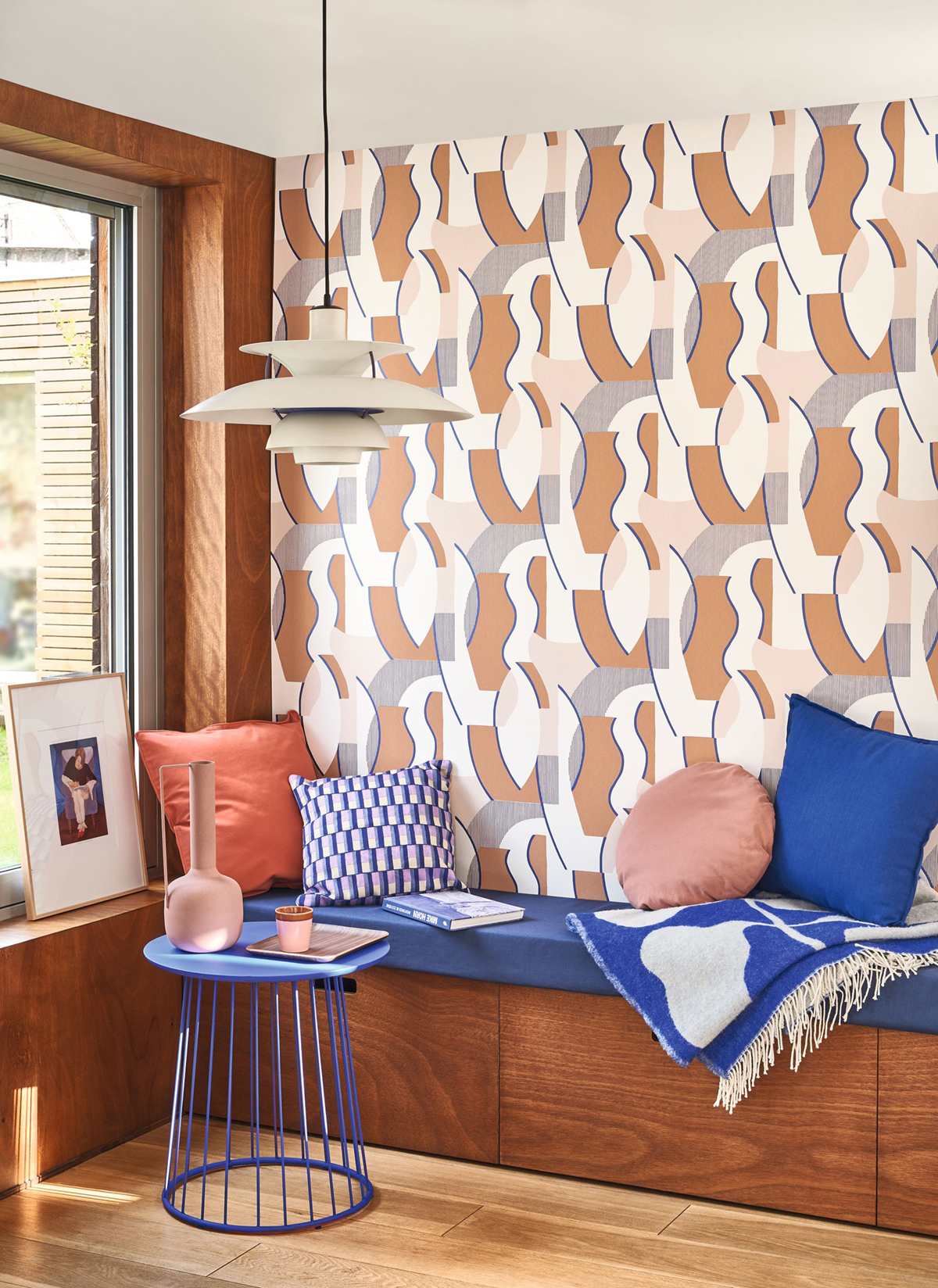 Papier peint Vagues Concept camel bleu métallisé - Milano Sixties de Casadéco | Réf. MISI89331616