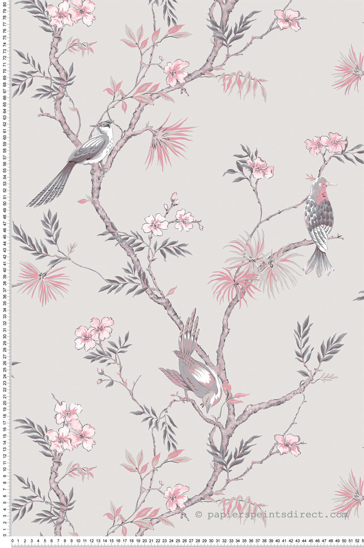 Papier peint Oiseau Exotique gris et rose - Jardin Secret de Lutèce | Réf. LTC-G78491