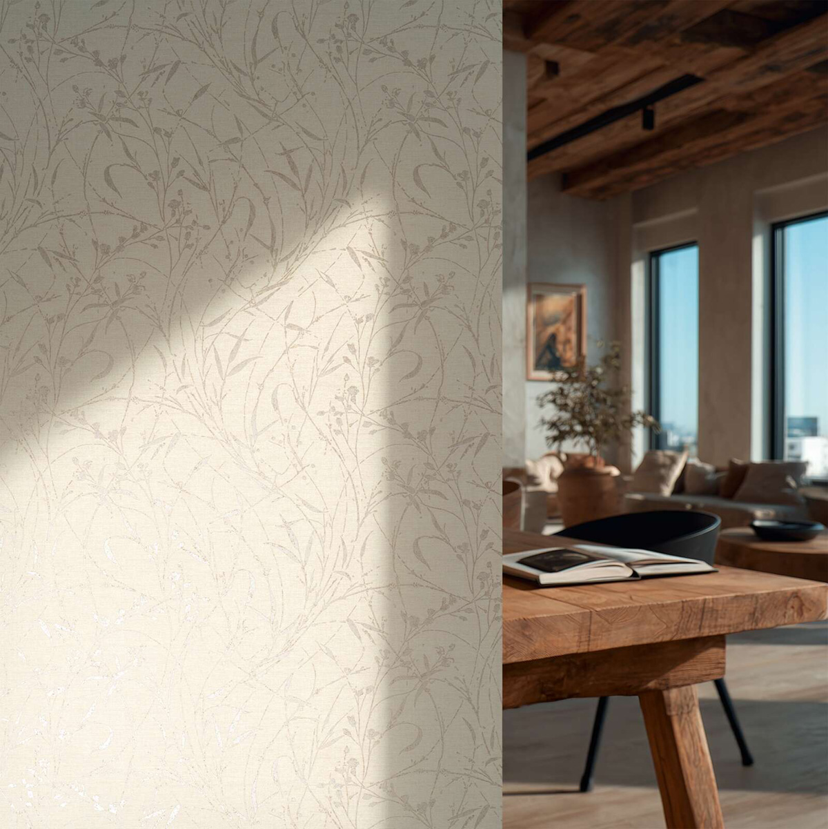 Papier peint Botanique Feuillage beige irisé - Vibes & Styles d'A.S. Création AMB4| Réf. AS-790042