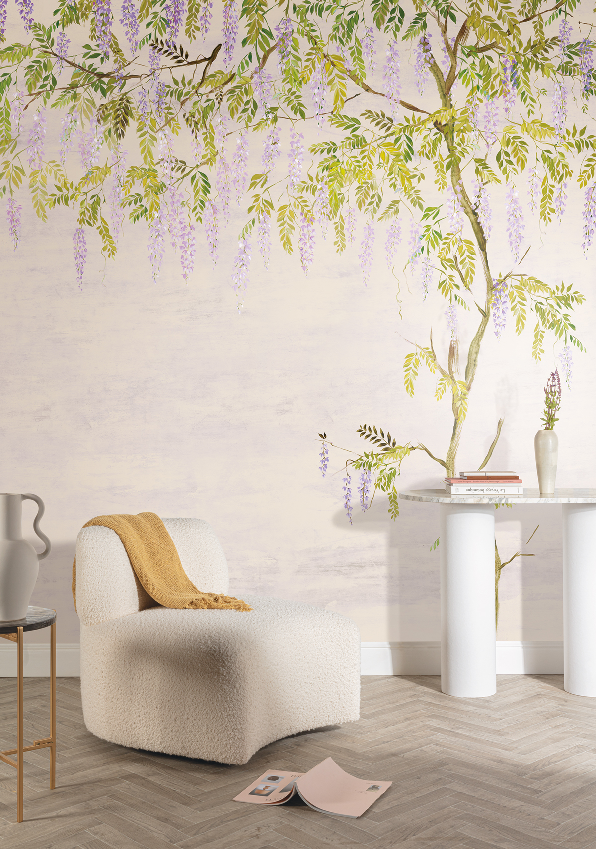 Papier peint panoramique Fleurs Glycine Patio violet - B H260 - Wall Designs IV de Masureel | Réf. MAS-DG4PAT1032-260