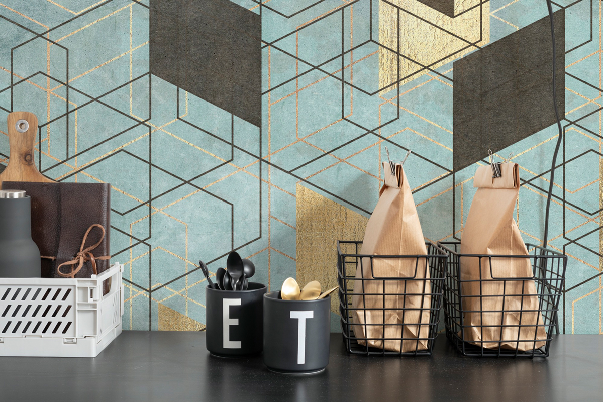 Papier peint panoramique Cube Plaqué Or - Papier Peint Komar INK