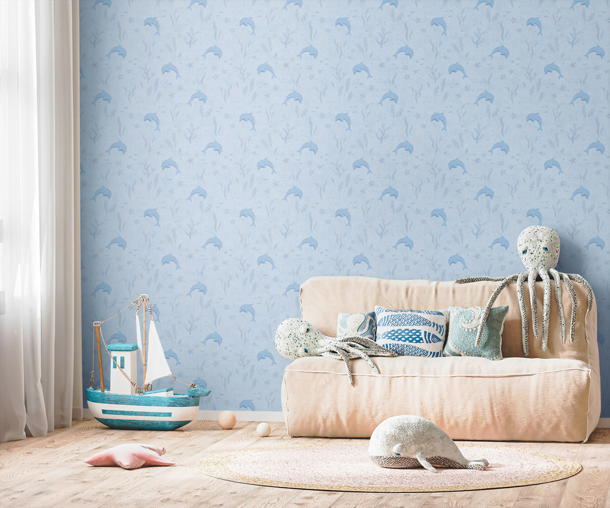 Papier peint Dauphin Marin bleu - Lilly & Luis d'A.S. Création | Réf. AS-771321