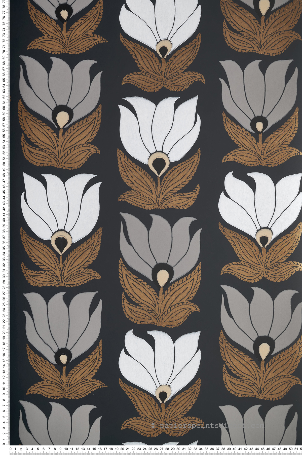 Papier peint Fleur Graphique Dauphine noir doré - Square Jasmin de Casamance | Réf. CAS-75691120