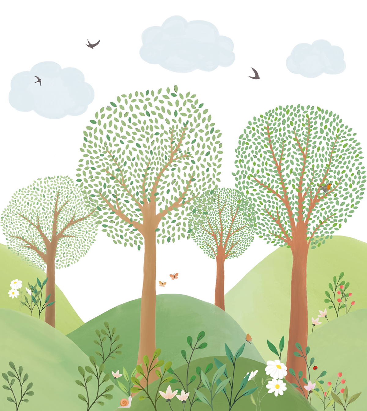 Papier peint panoramique Arbre Monde de la Forêt vert M 250X280 - Les Minis Mondes de Casélio | Réf. MNM105803201