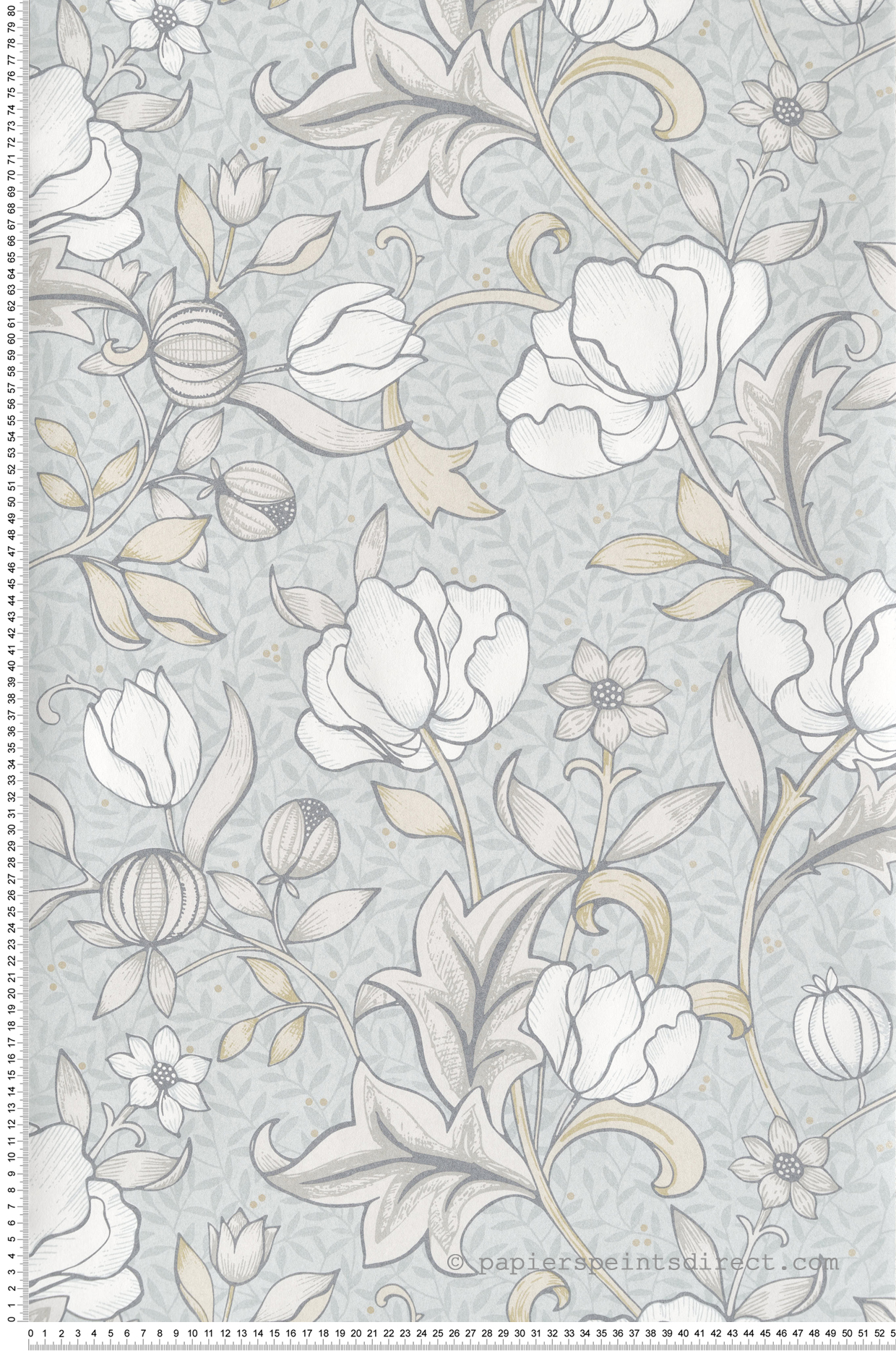 Papier peint Vintage Fleuri Isabella bleu dragée - Arts & Crafts de Casadéco | Réf. ARCR86346122