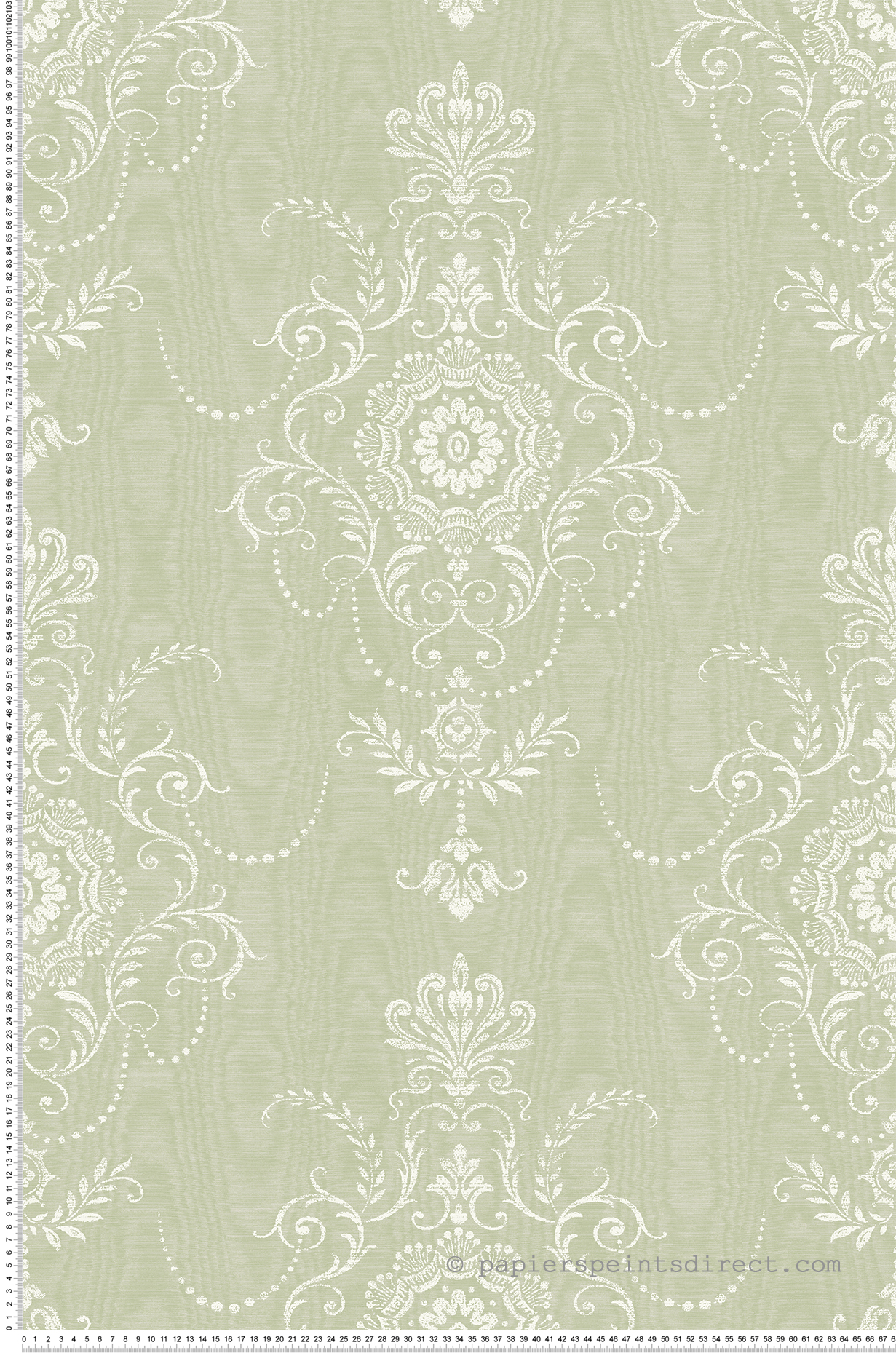 Papier peint Médaillon Colette Effet Moiré vert - French Country d'Initiales | Réf. INI-FC60304