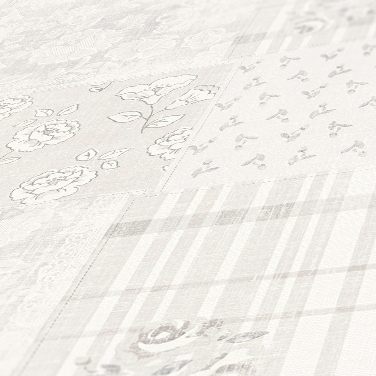 Papier peint Patchwork Fleuri gris - Maison Charme d'A.S. Création ZOOM | Réf. AS-390662
