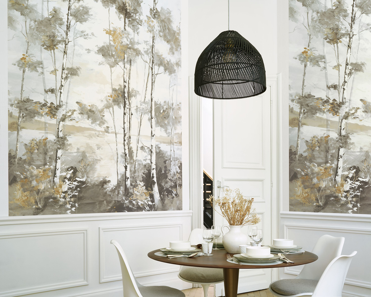 Papier peint panoramique Forêt Boréale S gris beige 200X250 - Riverside 4 de Casadéco | Réf. RIVI89569205