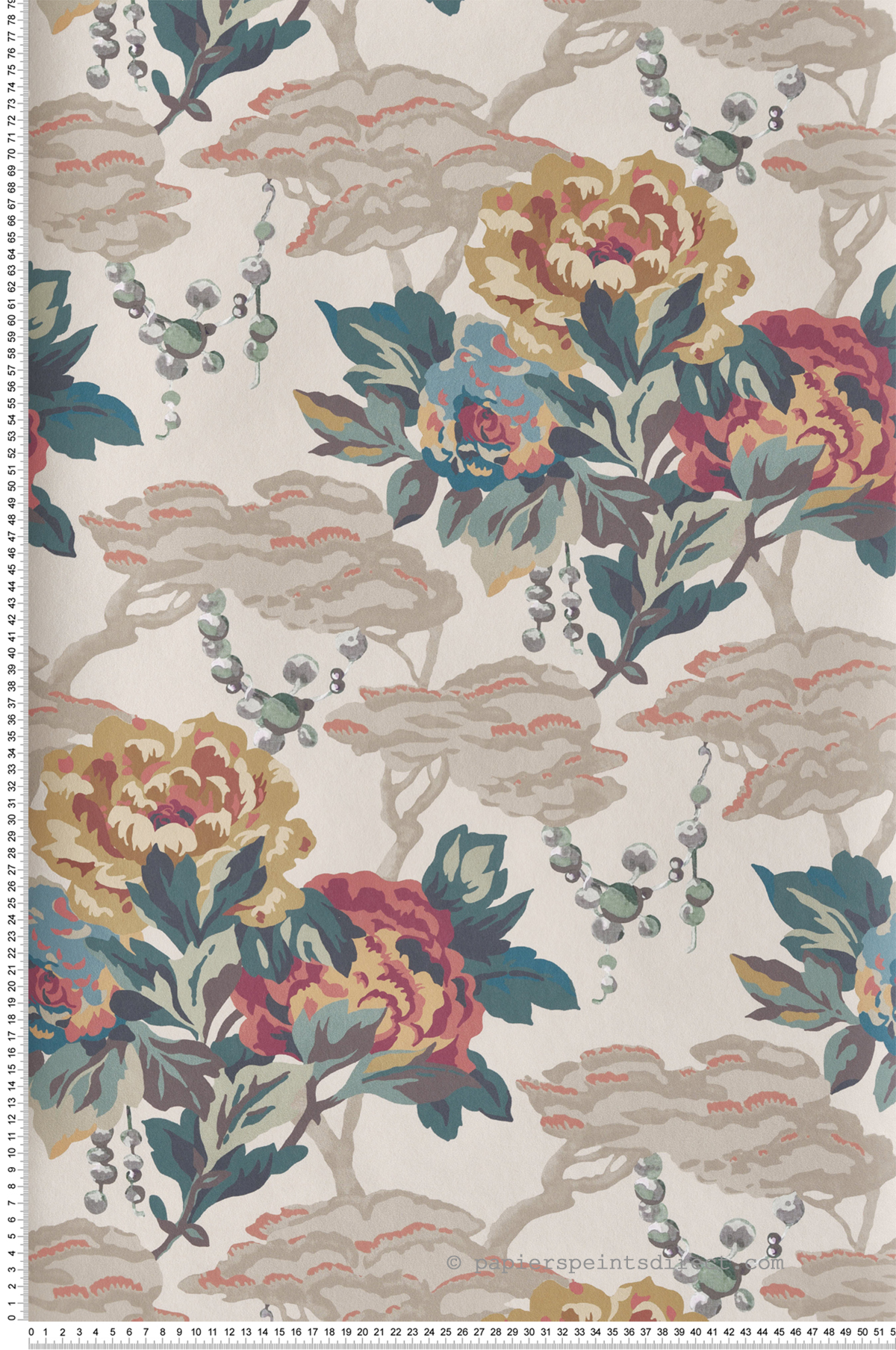 Papier peint Bouquet de Rose Vintage Paeonia beige sable - V&A Decorative Papers d'Initiales | Réf. INI-31117001