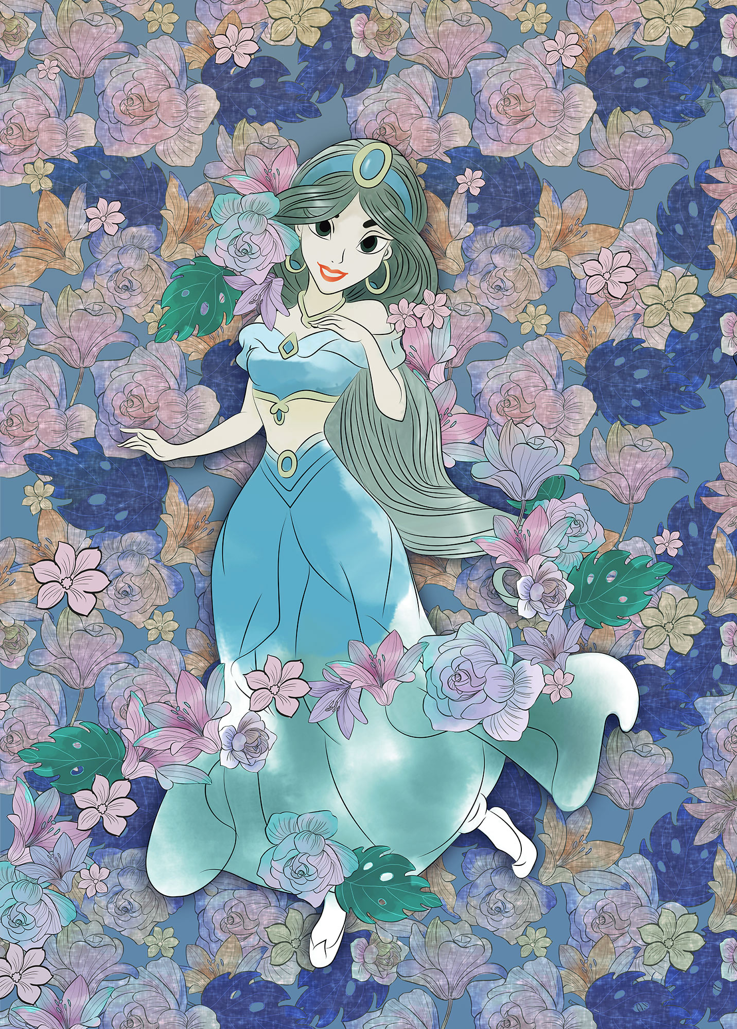 Papier peint enfant Disney Jasmine Colored Flowers - Papier peint Panoramique Komar