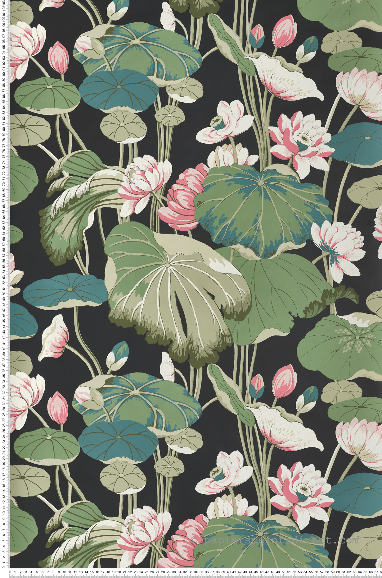 Papier peint Fleur de Lotus bleu paon noir - Greenhouse de York (Initiales) | Réf. INI-GO8292