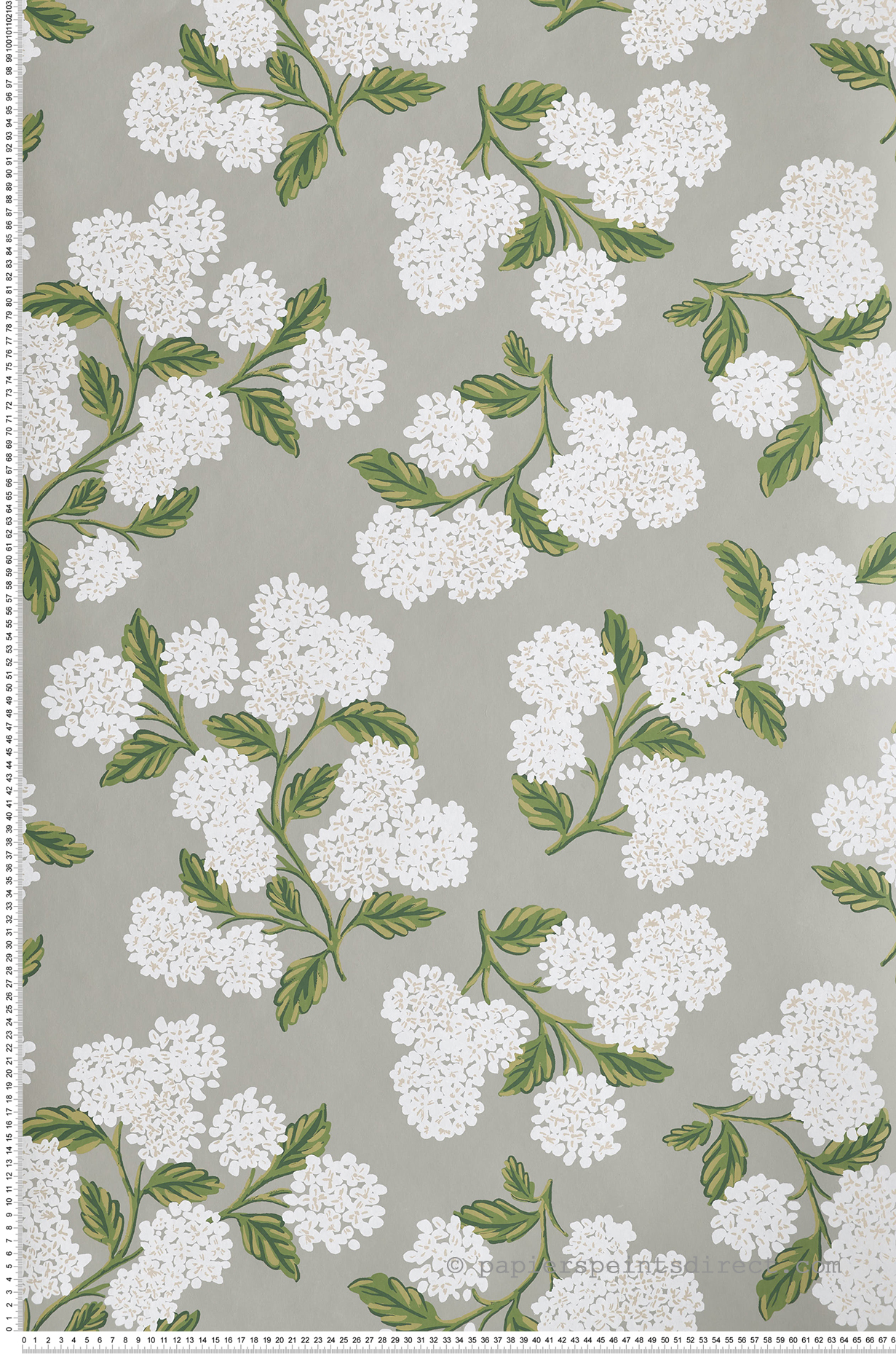 Papier peint Fleurs Hydrangea gris - Rifle Paper Co. d'Initiales | Réf. INI-RI5144