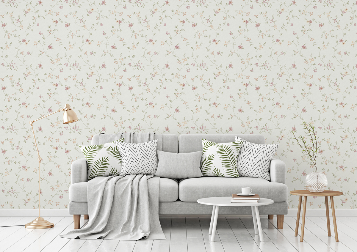 Papier peint Ramage Fleur Charme vert beige - Maison Charme d'A.S. Création AMB1 | Réf. AS-937701