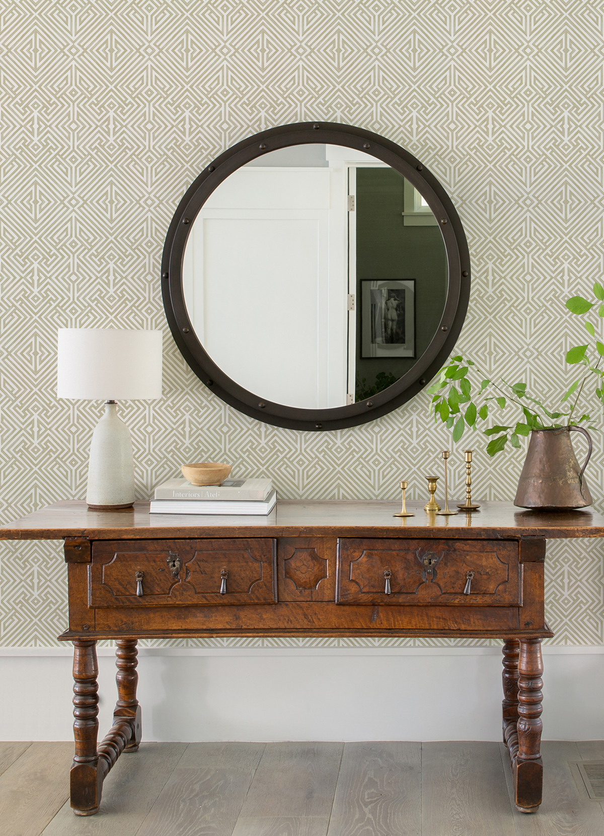 Papier peint Treillis Géométrique Lyon beige doré - Delicatesse de Lutèce AMB2 | Réf. LTC-FD26851