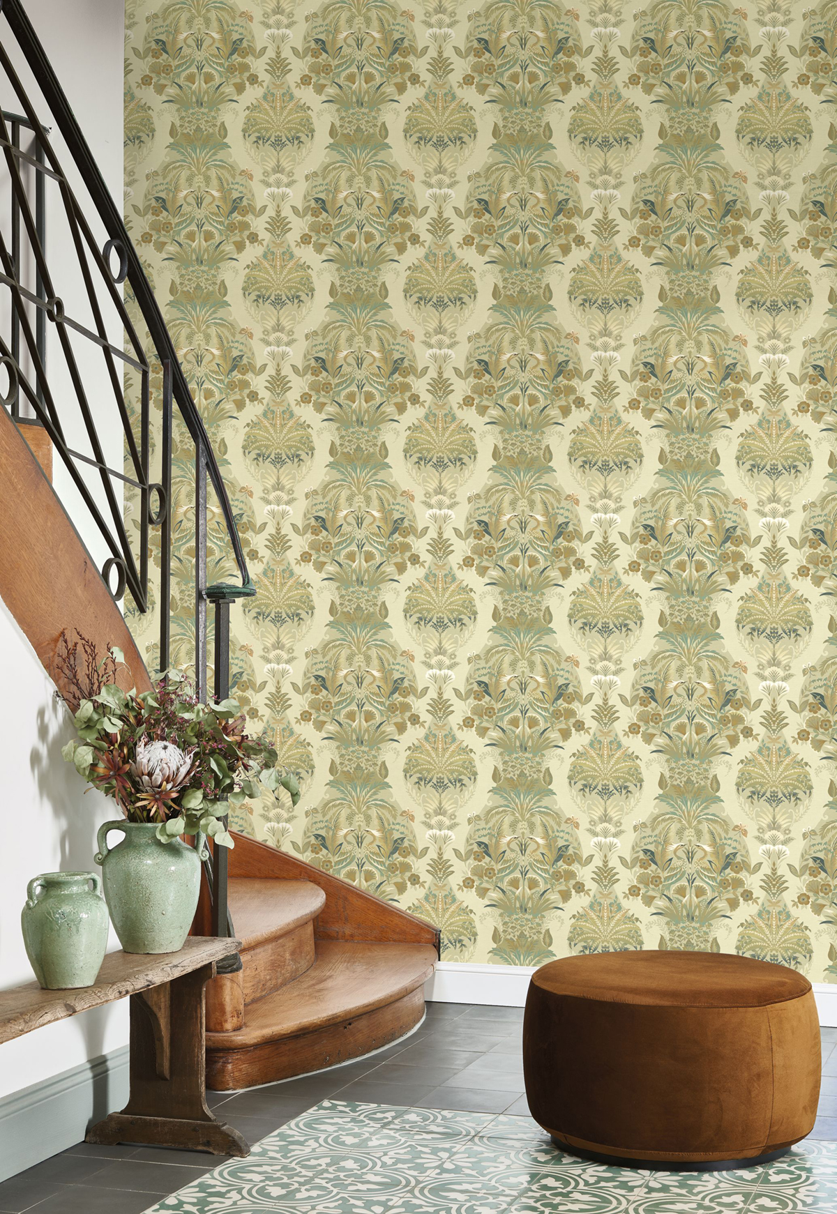 Papier peint Baroque Oiseau Whisper pistache - Heritage de Casadéco | Réf. HETA201227293