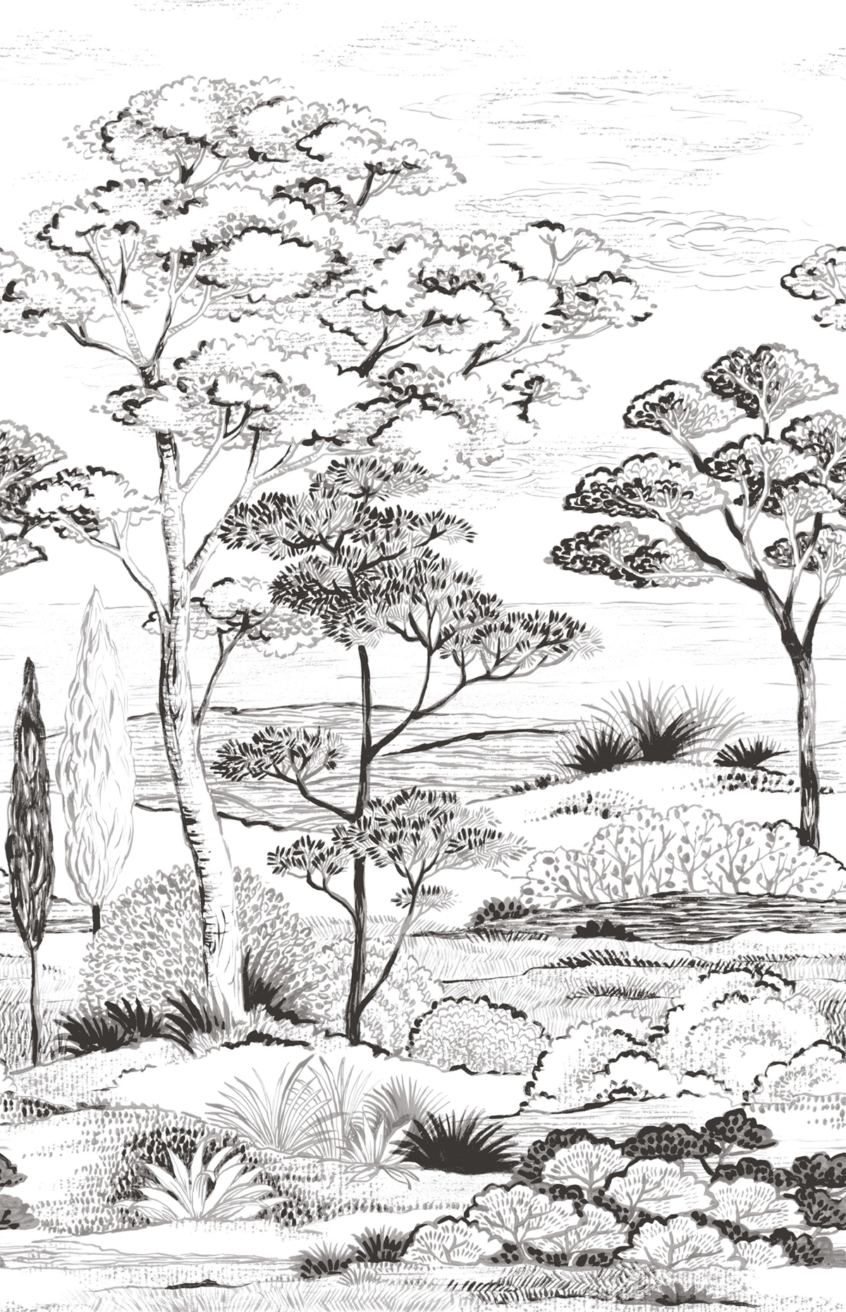 Papier peint panoramique Arbre Piana L noir blanc 200x310 - Wonderwalls de Casadéco | Réf. WDWS89159004