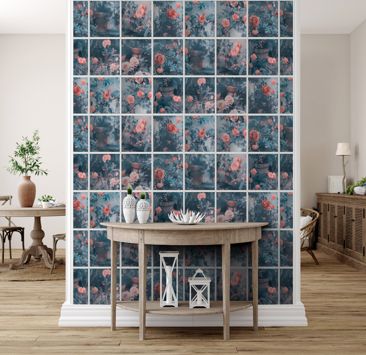 Papier Peint Fleur Verrière Roseraie bleu - Illusion d'Ugépa | Réf. UGP-M89901