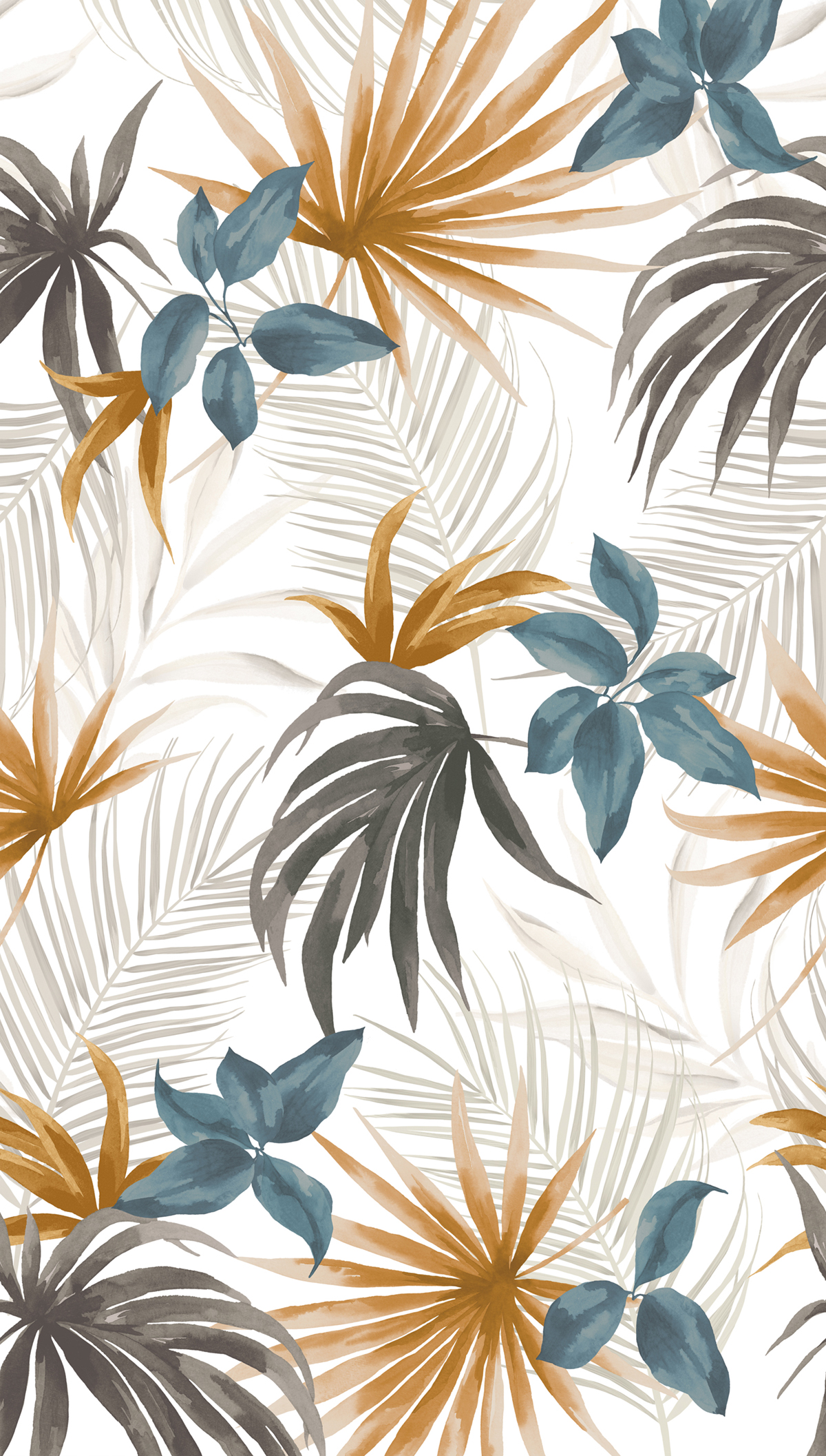 Papier peint panoramique Feuillage Tropical Tropelia orange bleu - Cosmoliving d'A.S. Création | Réf. AS-791451