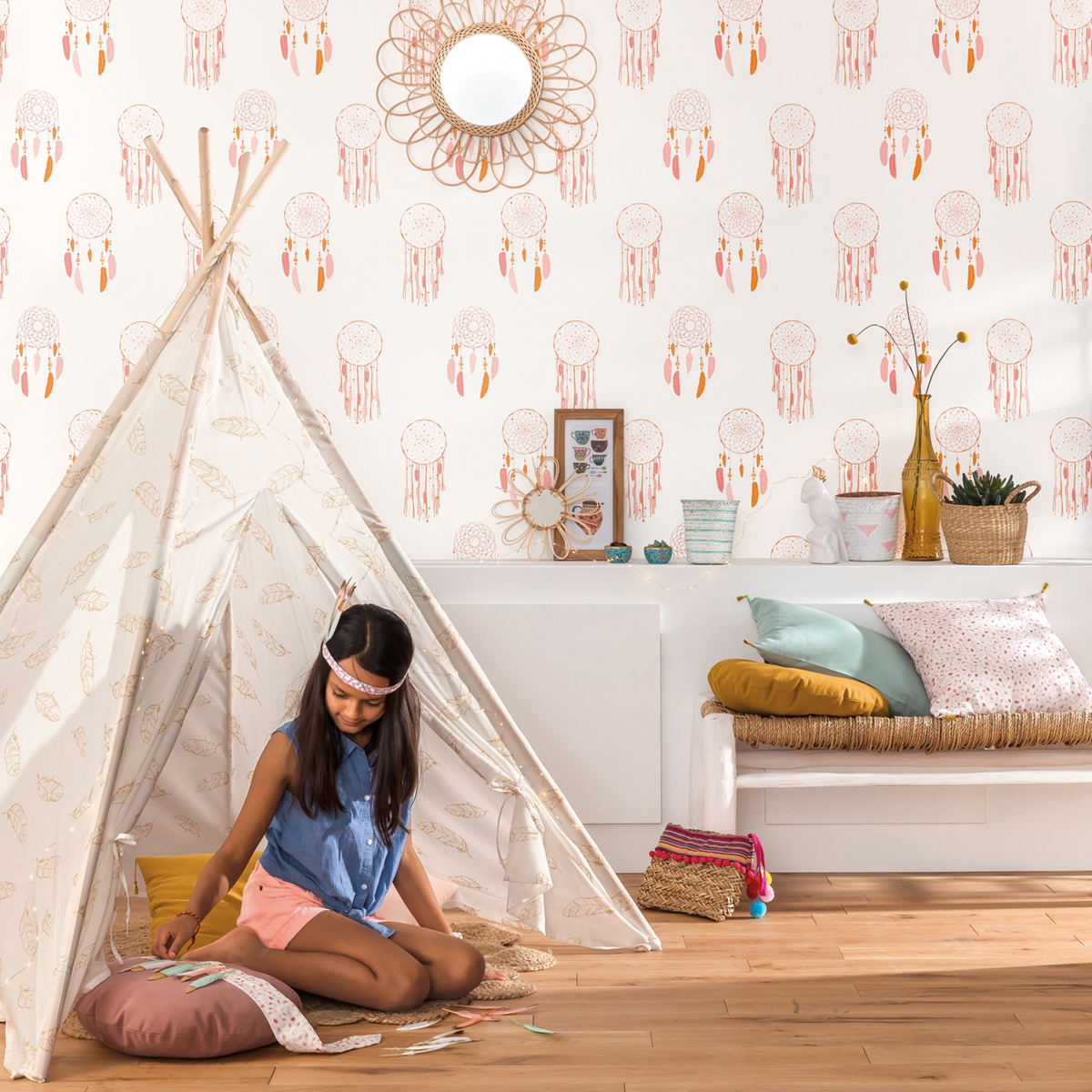 Tissu Voile enfant Plumes or - Girl Power de Casélio | Réf. GPR100962215