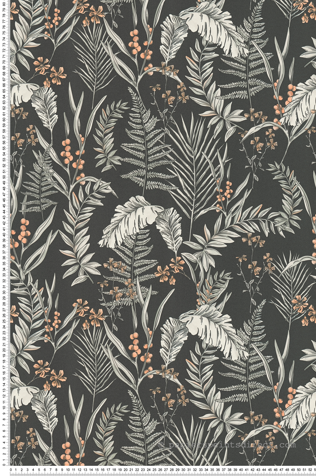 Papier peint Fougère Myrtille Fleur noir corail - Drawn Into Nature d'A.S. Création | Réf. AS-394341