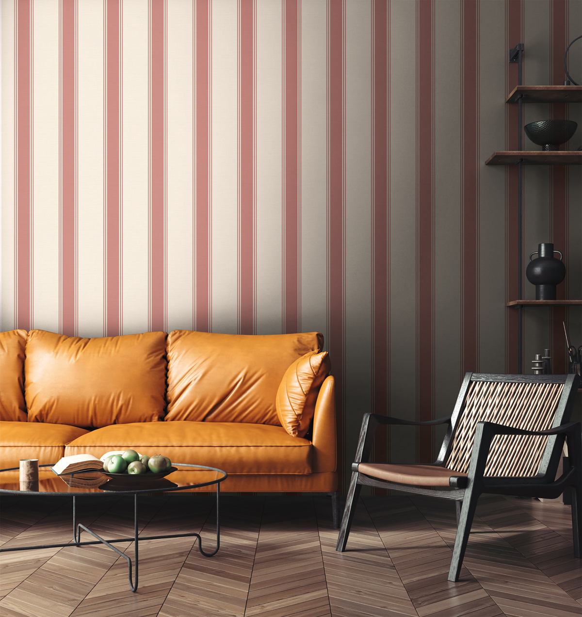 Papier peint Rayures Rétro vieux rose blanc cassé - Metropolis Michalsky 6 de Livingwalls AMB2 | Réf. AS-399831