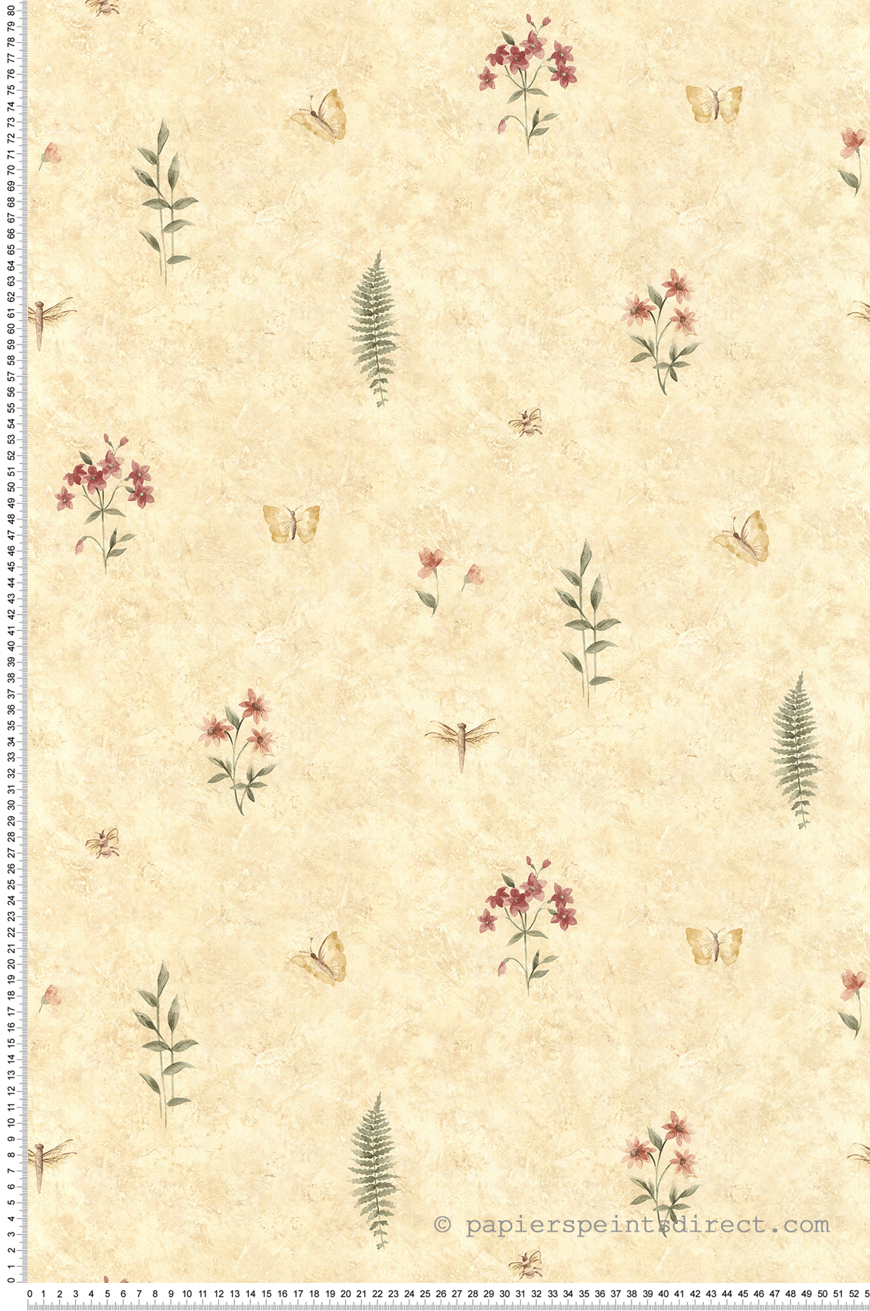 Papier peint Fleurs et insectes rouge - Style Cuisine 3 de Lutèce | Réf. LTC-SP21158