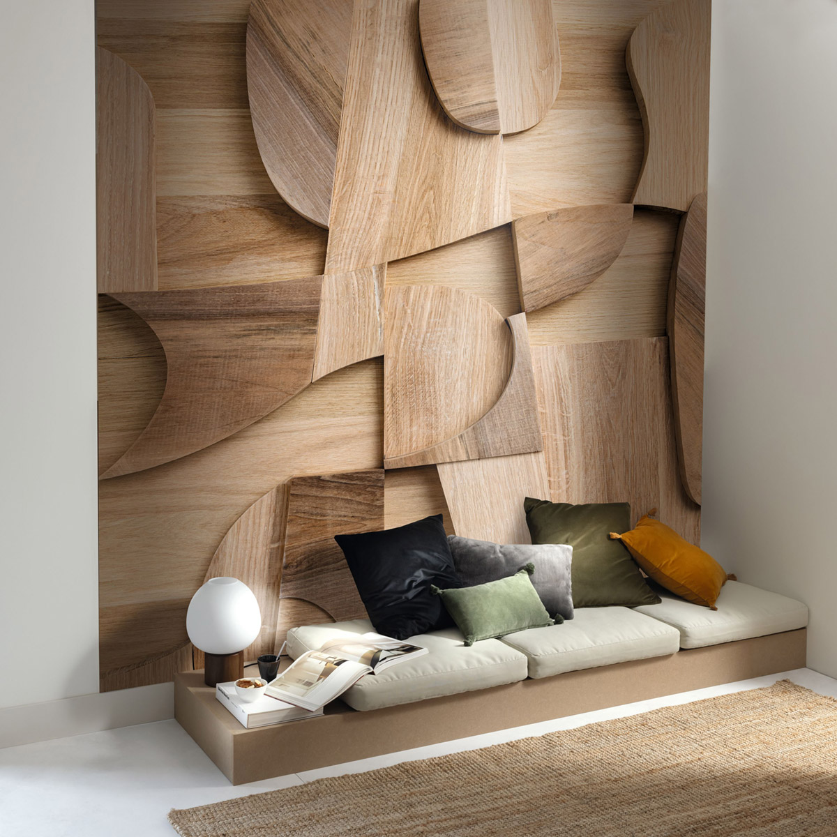 Papier peint panoramique Bois 3D Marqueterie marron S 212 X 250 - Reliefs de Casélio | Réf. RLF106192025