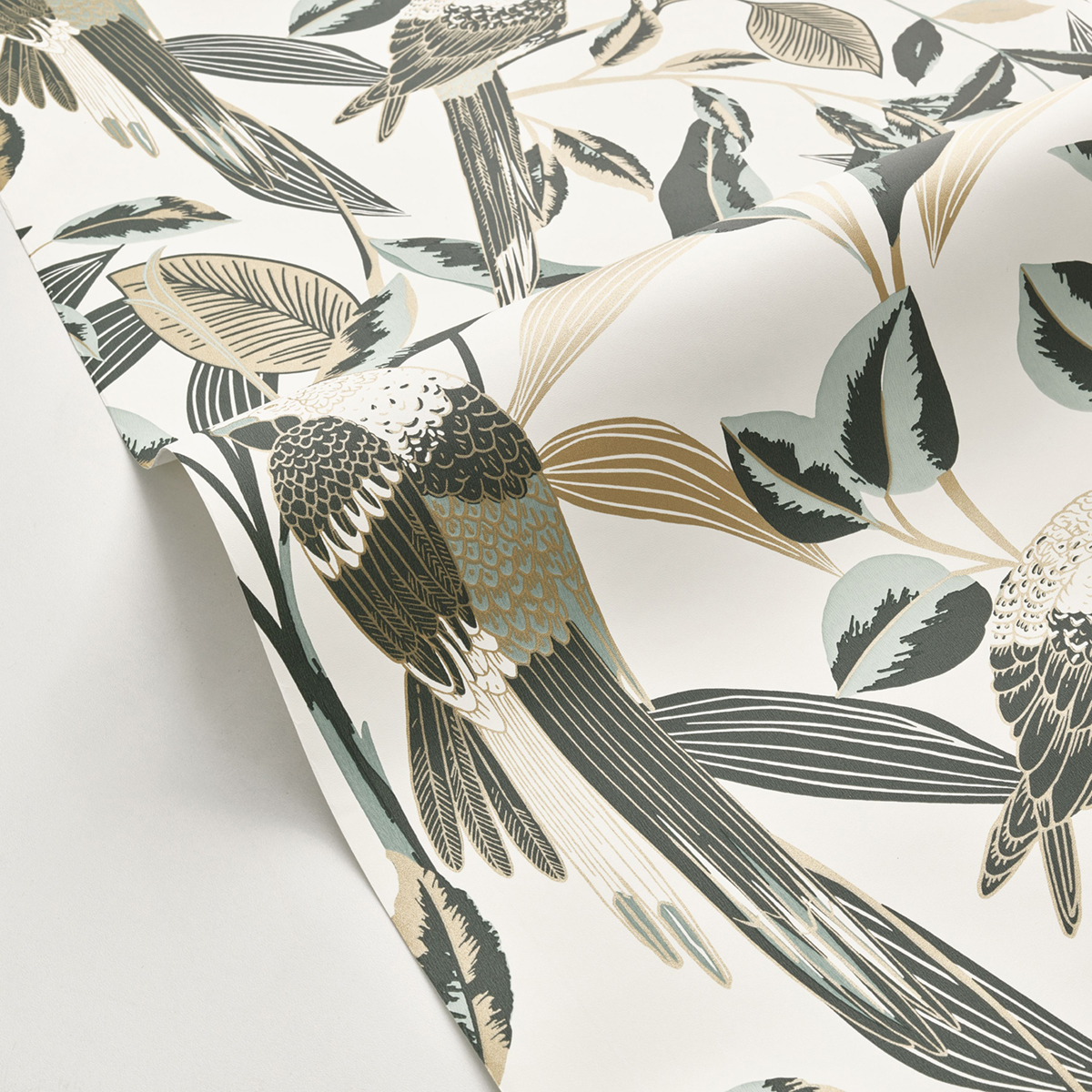 Papier peint Jungle Perroquet Gary vert doré - Golden Age de Casélio | Réf. GAG103790725