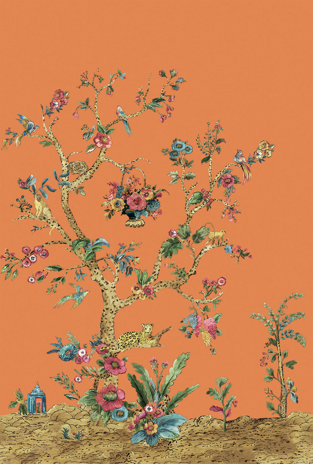 Papier peint panoramique Arbre Léopard Tanzanie orange - Daisy Bennett d'Initiales | Réf. INI-DB31906M