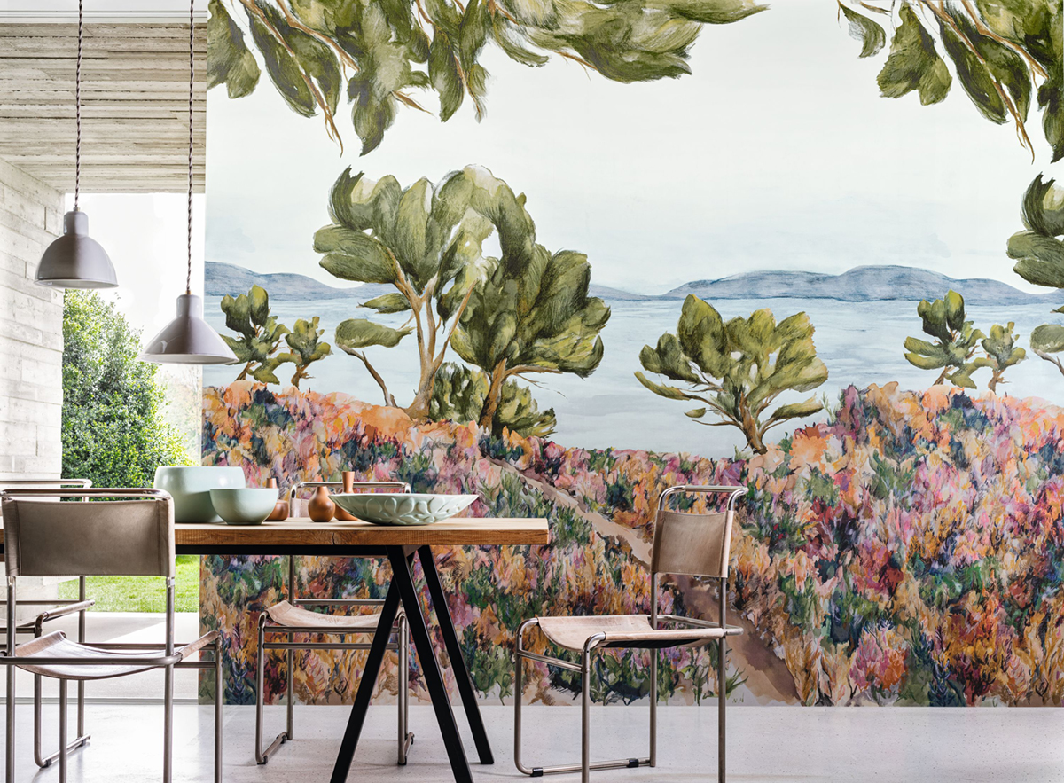 Papier peint Panoramique Cap Frehel sauge rose intissé - Panoramas 2 de Casamance | Réf. CAS-75830406