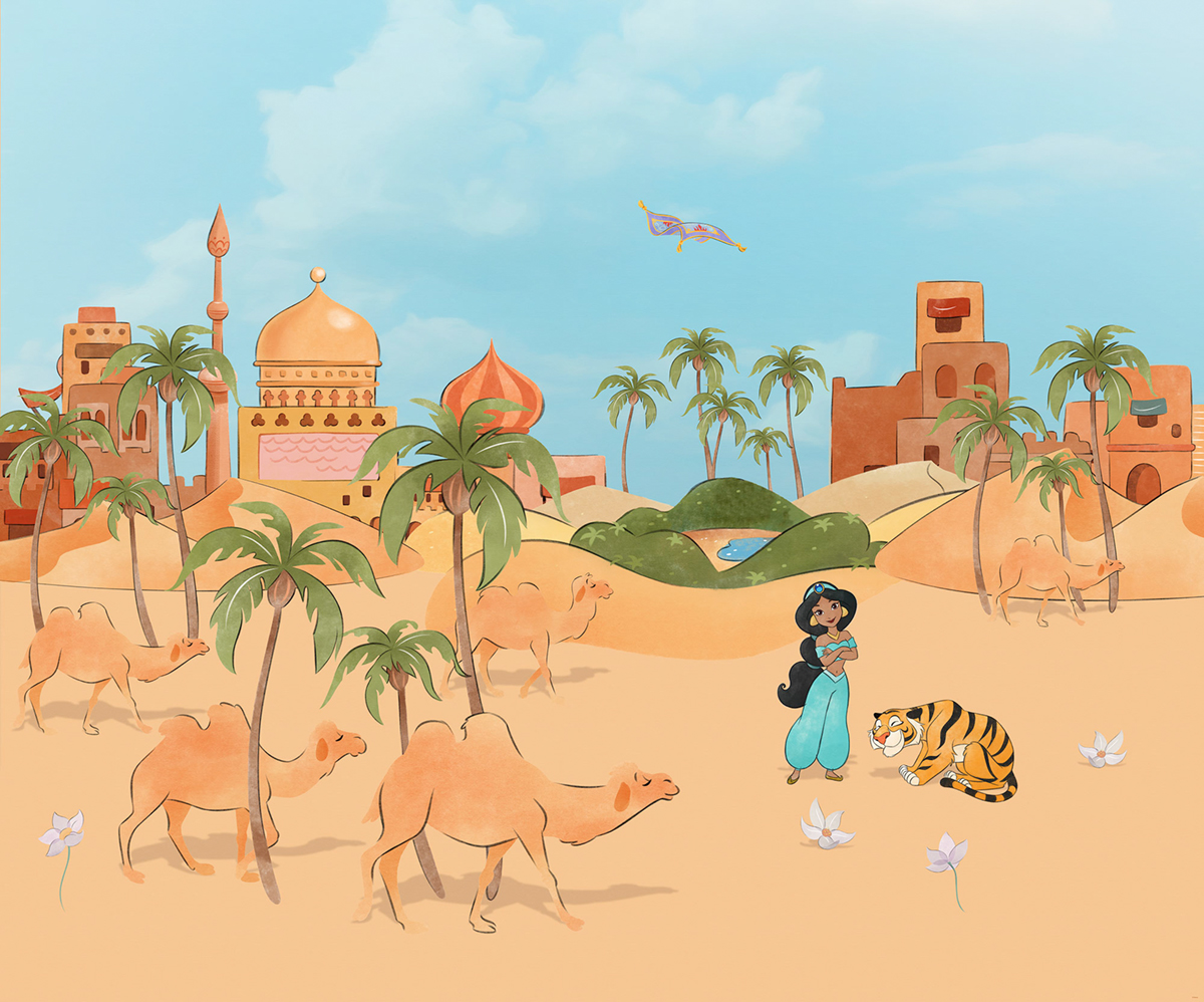 Papier peint panoramique Jasmin Aladin Make a wish Disney - Papier peint Komar Into Wonderland
