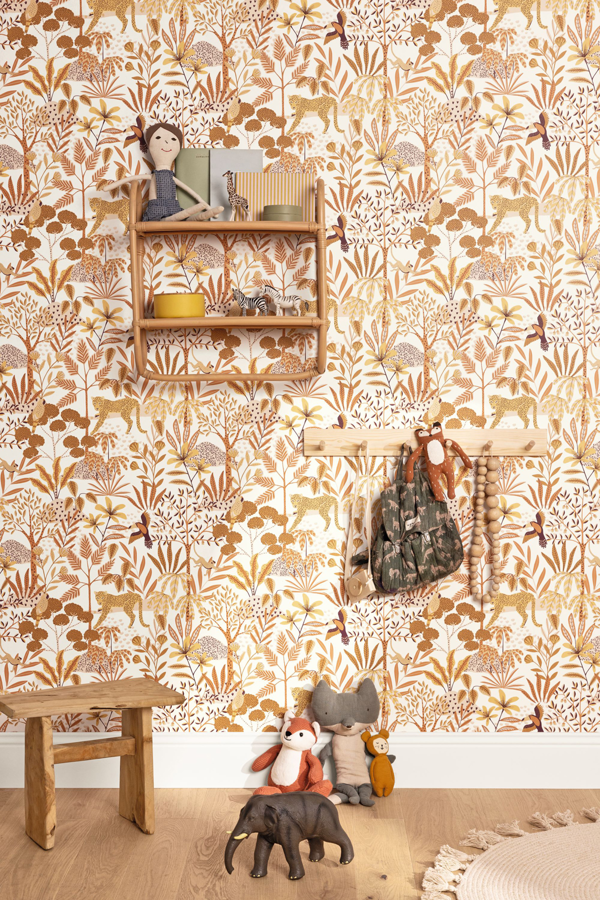 Papier peint Jungle Animaux Jane terracotta jaune - Let's Go Girls! de Casélio | Réf. LGG104480448