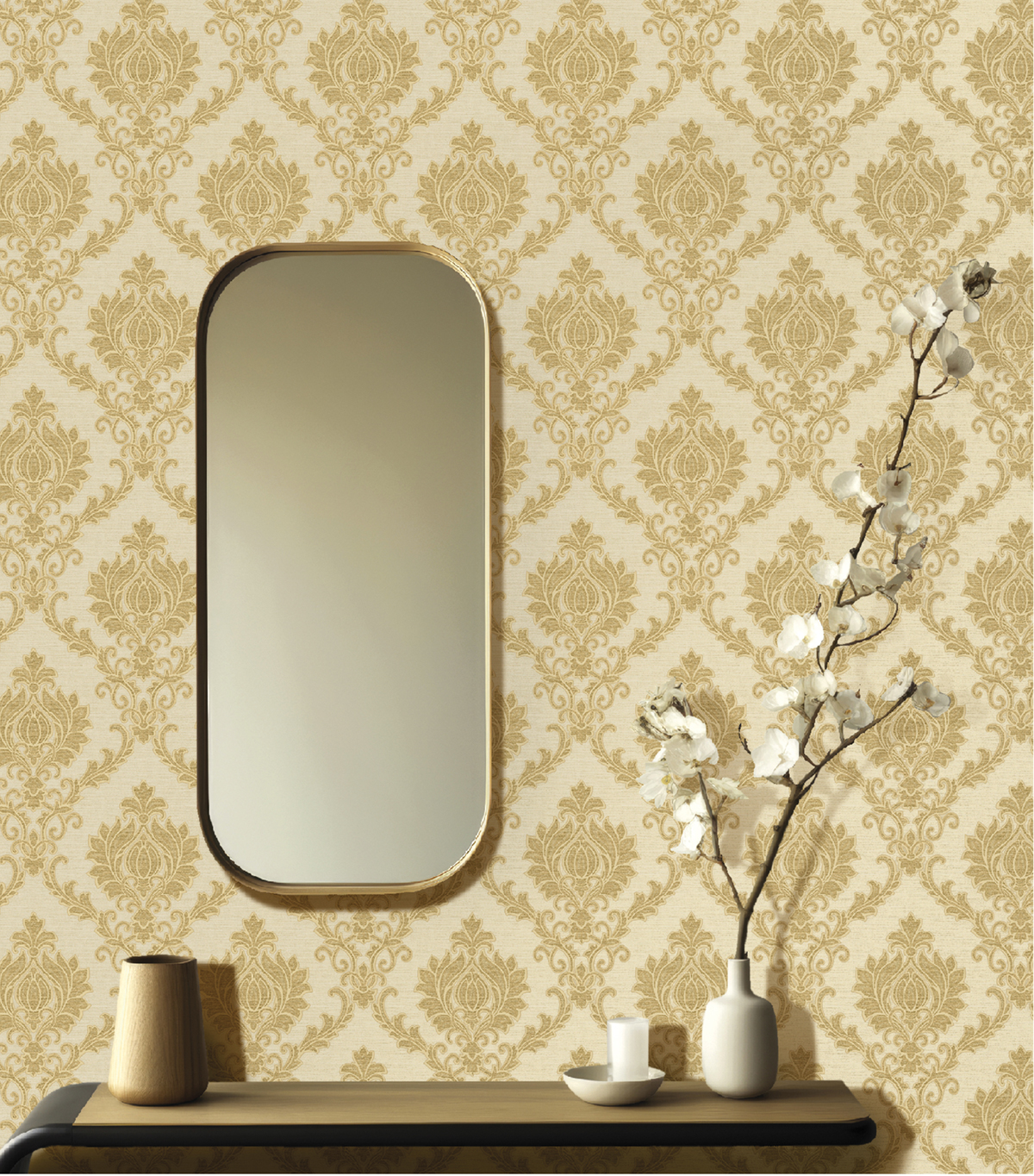 Papier peint Médaillon Classique ocre doré - Venise de Montecolino | Réf. MC-23642