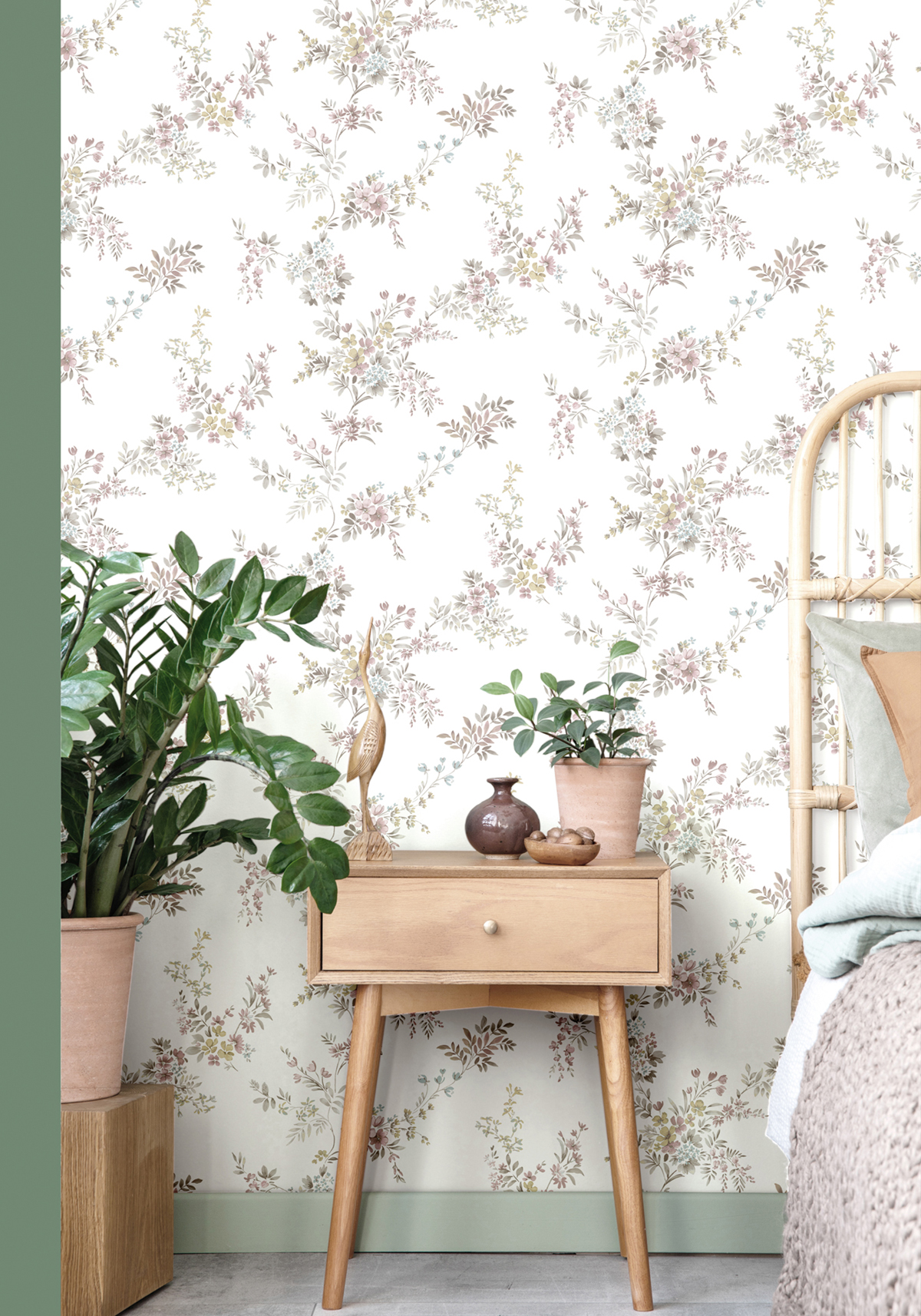 Papier peint Fleuri Vintage gris rose jaune - My Little Cottage de Montecolino | Réf. MC-M12313