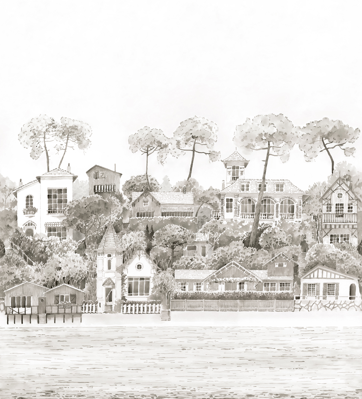 Papier peint panoramique Front De Mer Gris Bronze A+B - 1/2/3/4/5/6 - Isidore Leroy