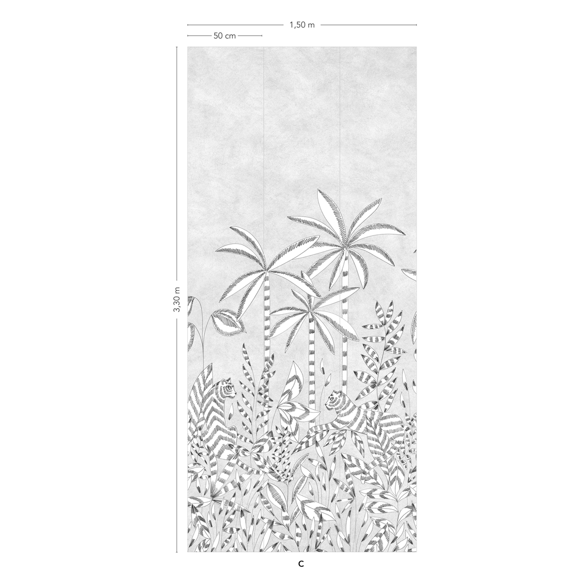 Papier peint panoramique Paradis des Tigres Grisaille C - 7/8/9 - Isidore Leroy